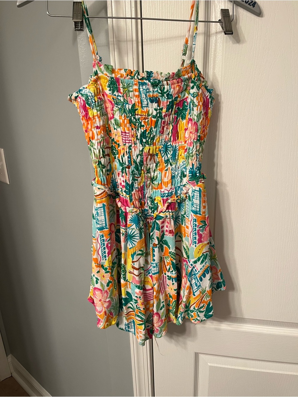 No Boundaries Girls' Multicolor Tropical Smocked Sundress